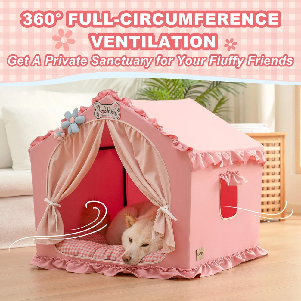 Jiupety pink dog tent bed with cover cave offers private, cozy hideaway.