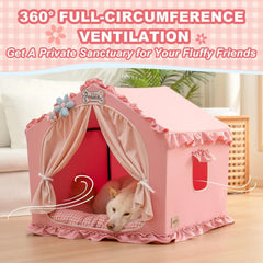 Jiupety pink dog tent bed with cover cave offers private, cozy hideaway.