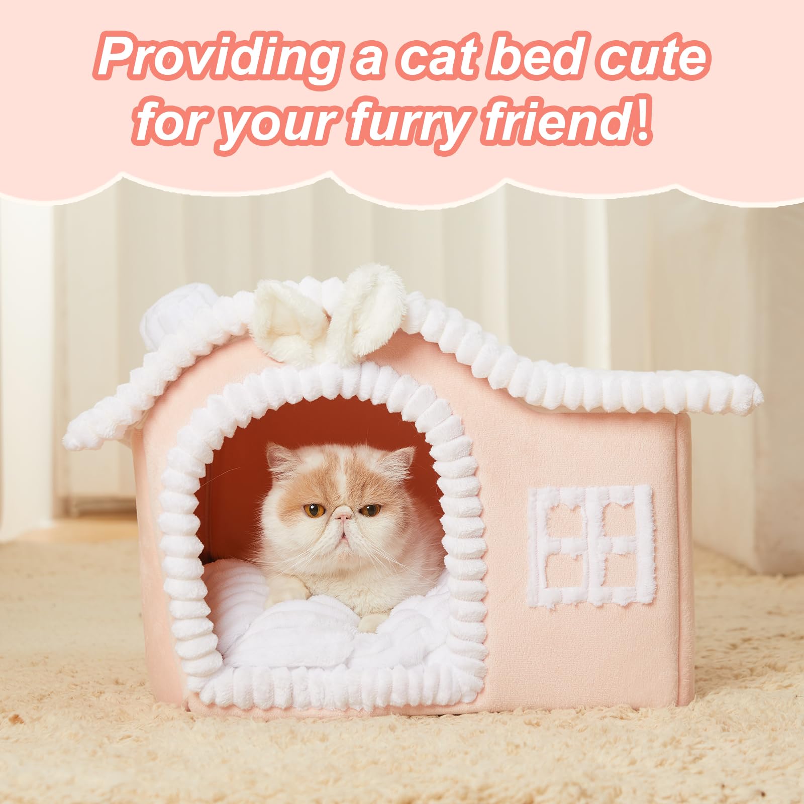 Jiupety rabbit cat house cartoon design with chimney and window invites play and rest.