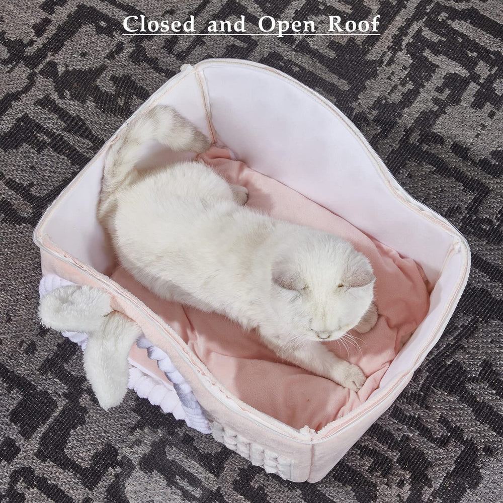 Jiupety Rabbit Cat House door entry demonstrates easy access for pets.