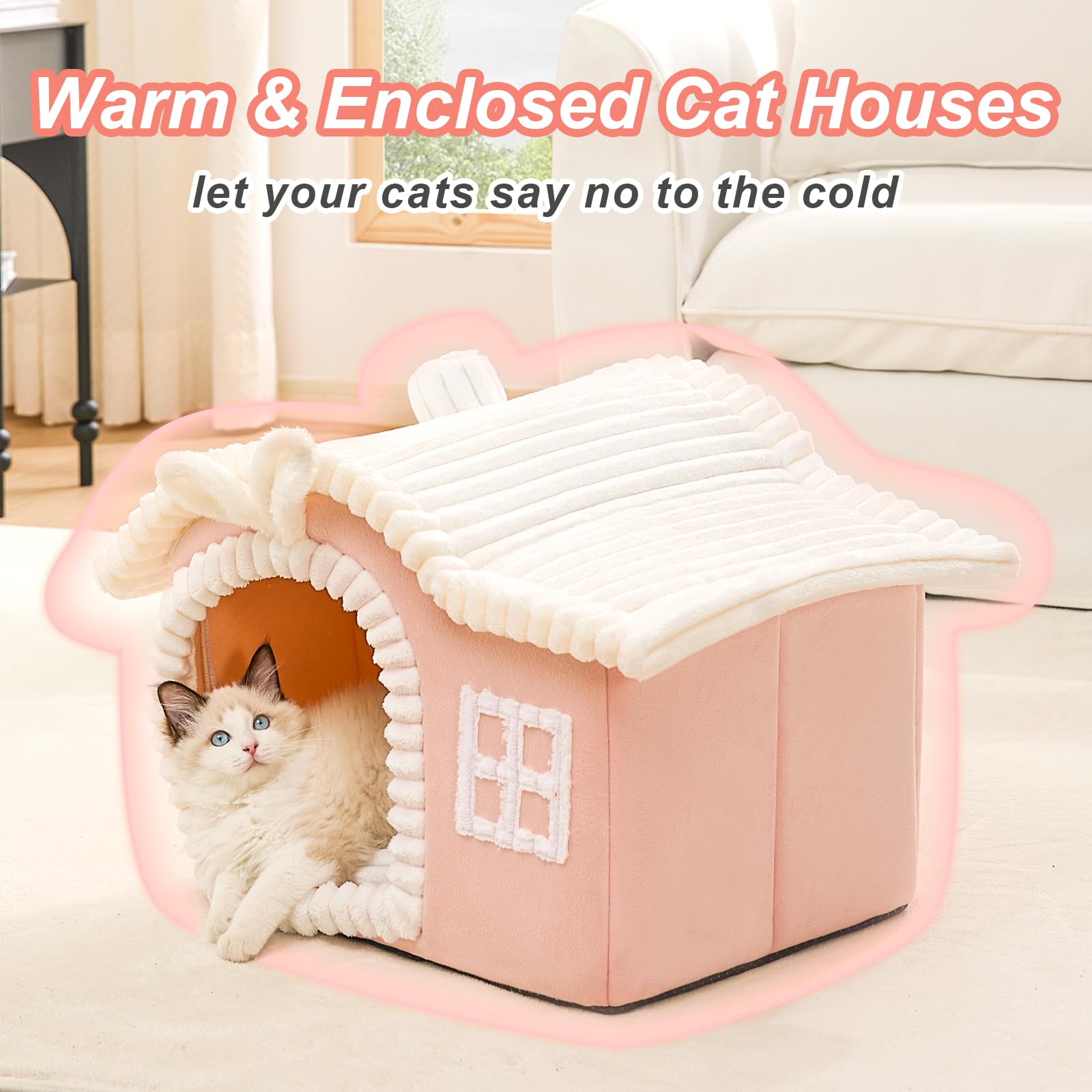 Jiupety rabbit cat house door opening for easy entry and exit.