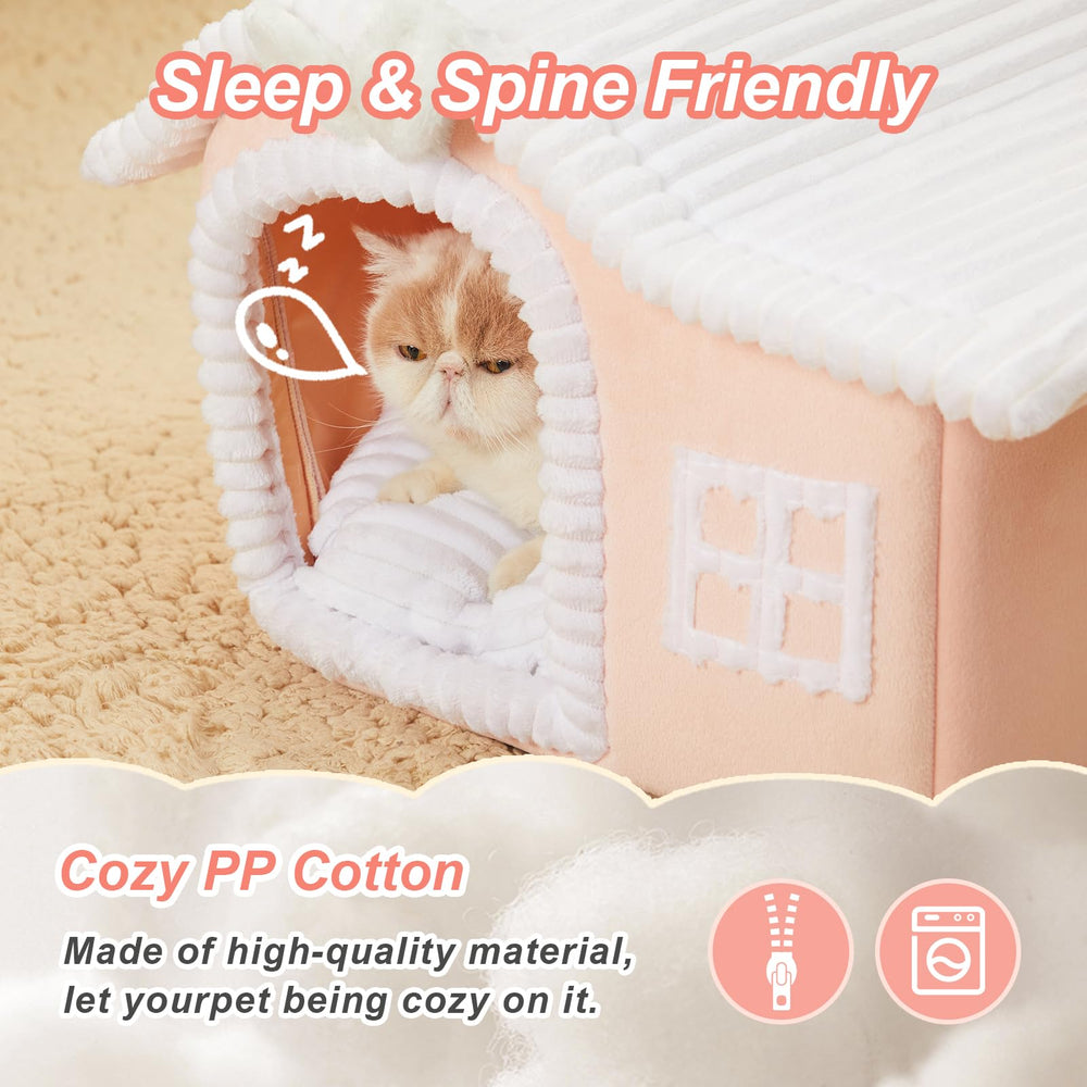 Jiupety rabbit cat house interior with built-in cotton pad for comfort.