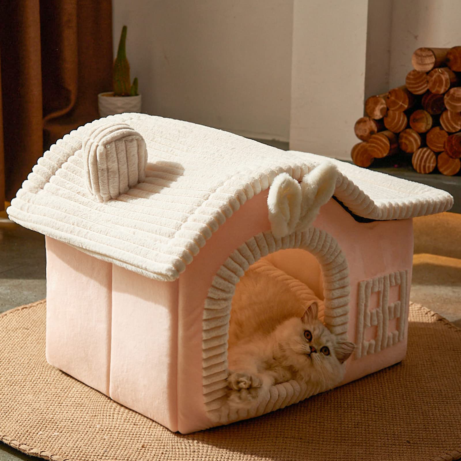 Jiupety Rabbit Cat House small size interior dimensions shown.