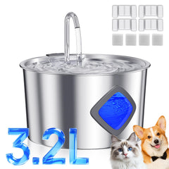 JIXZEN cat water fountain side view highlighting its 108oz capacity for many pets.