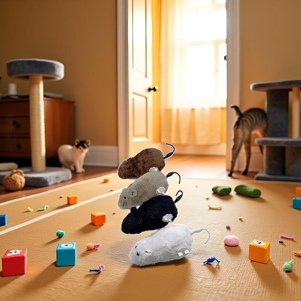 Jizlan Furry Mice in action encourages chasing and stalking behaviors in cats.