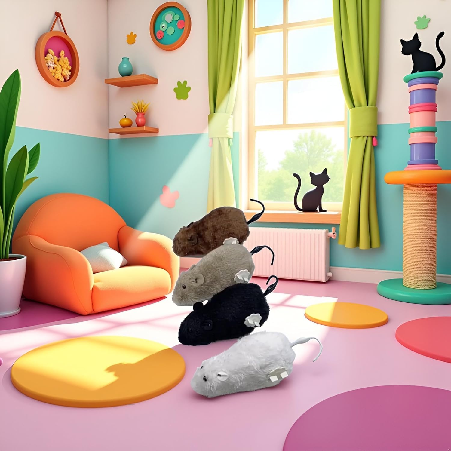 Jizlan Furry Mice compact size fits batting and carrying during playtime.