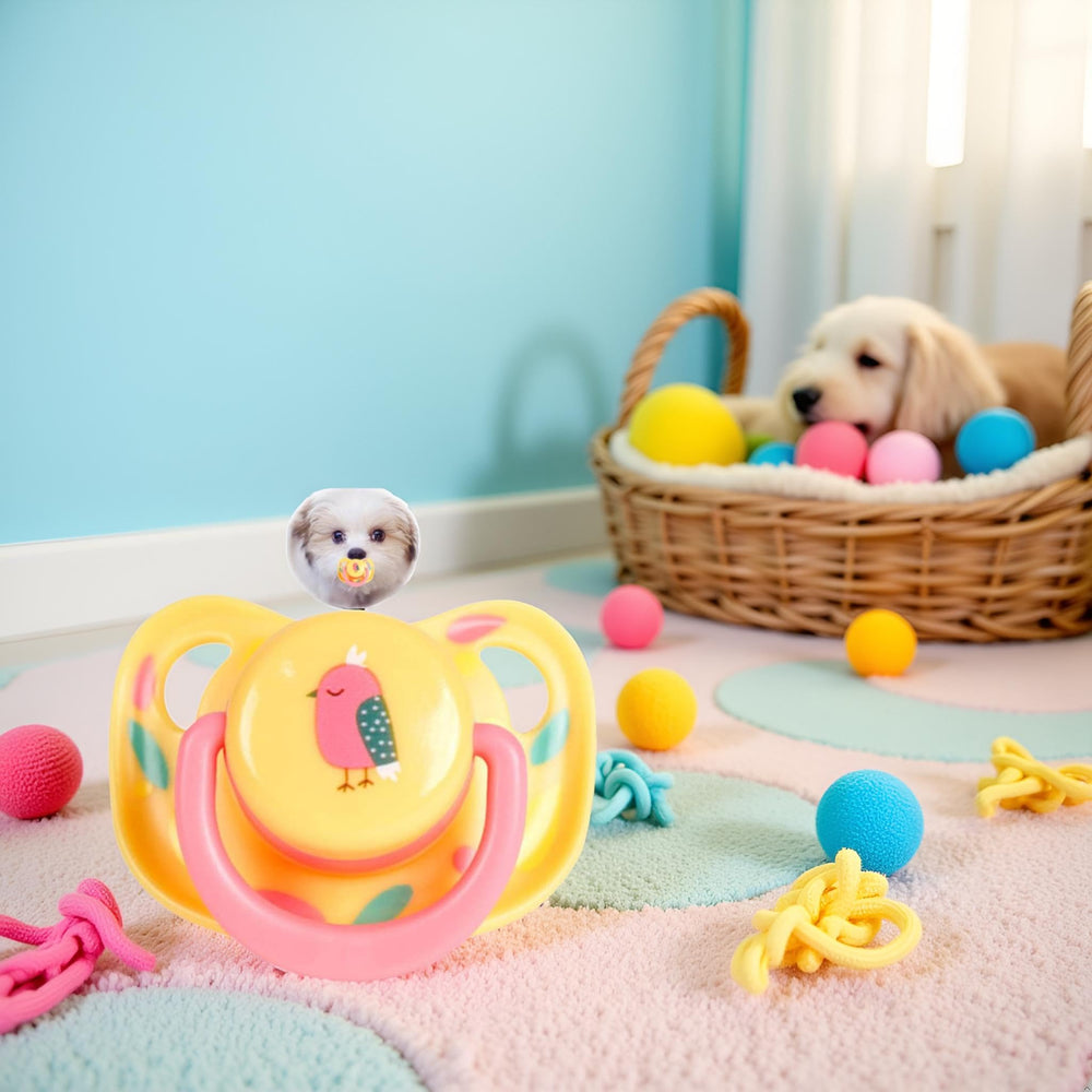 Jizlan Pet Silicone Calming Pacifier grip design seen with paw-friendly handle for small pets.