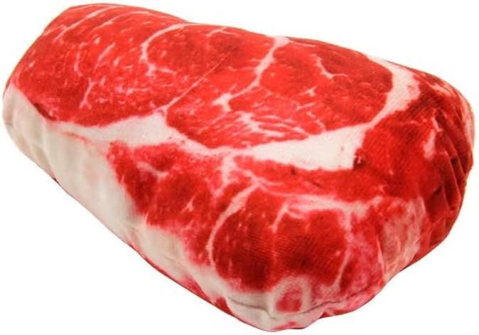 Jizlan Steak Plush Toy fabric close-up communicates soft feel and durability.