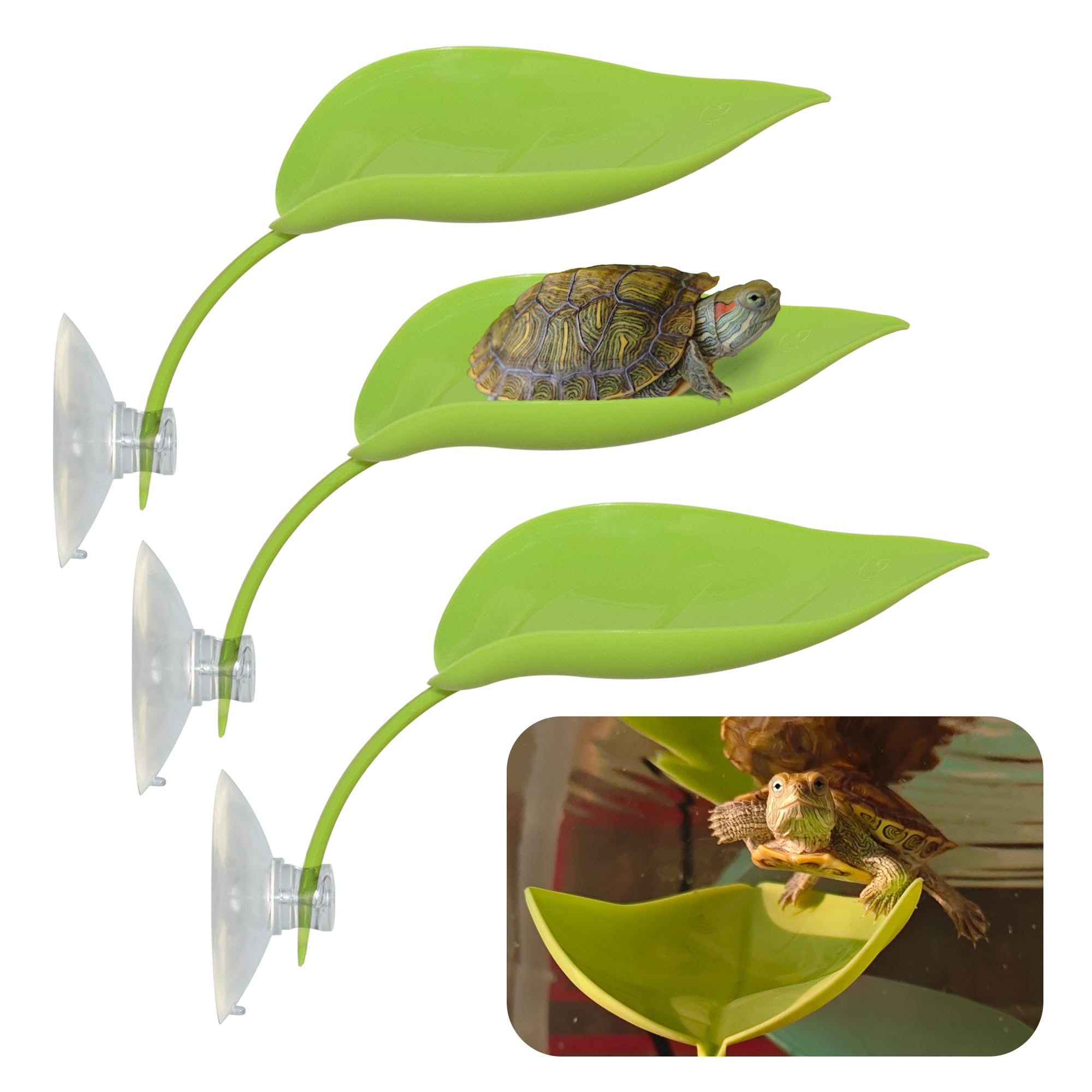 JJMOLLE Turtle Basking Platform Green 3-Pack provides stable basking surfaces for turtles.