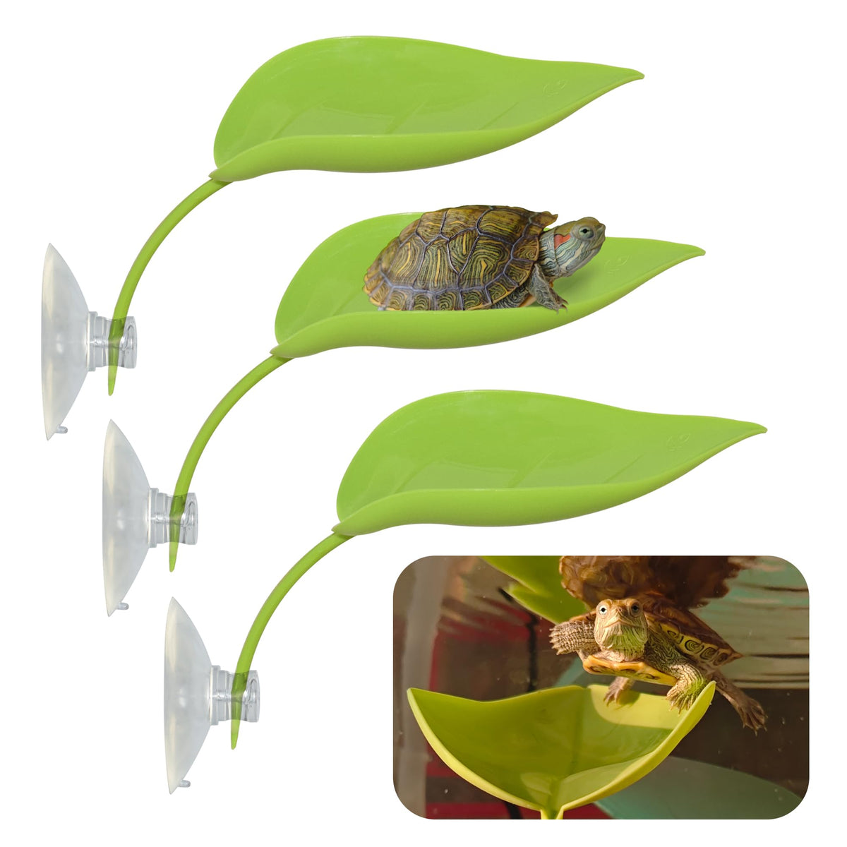 JJMOLLE Turtle Basking Platform Green 3-Pack provides stable basking surfaces for turtles.