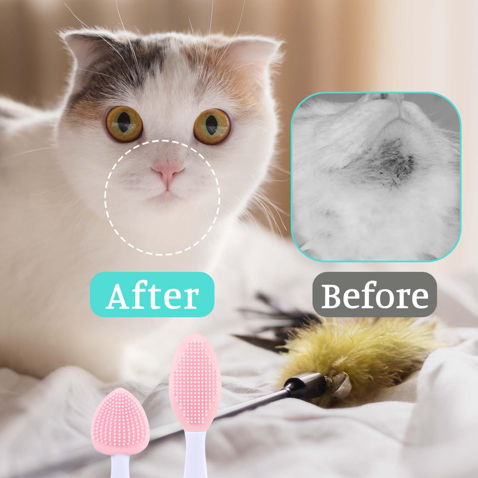 JJUNW cat acne brush thinner bristle side deep cleans to remove seeds on the chin.