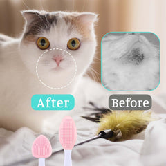 JJUNW cat acne brush thinner bristle side deep cleans to remove seeds on the chin.