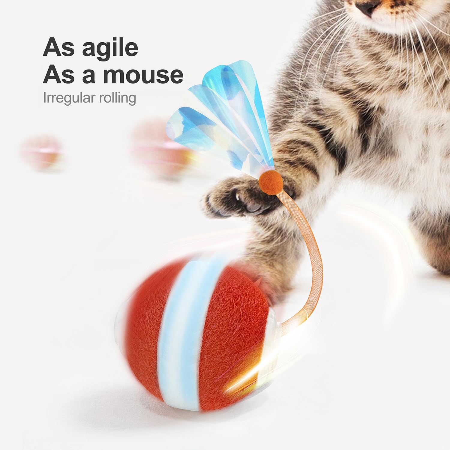 Jkanti interactive cat ball with elastic tail promotes agile chasing and engagement.