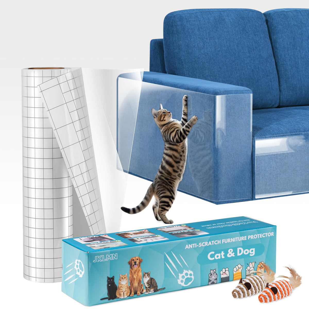 JKLMN anti-cat-scratch-protector roll protecting a sofa with invisible claw deterrent
