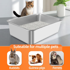 JKQADWD stainless steel litter box interior with cat demonstrates easy cleaning and quick maintenance