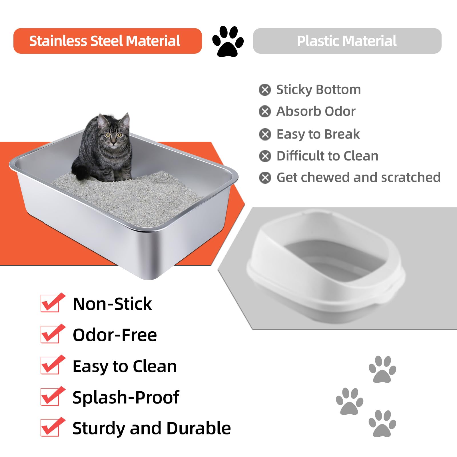 JKQADWD stainless steel litter box top view reveals expansive interior for kittens or small cats