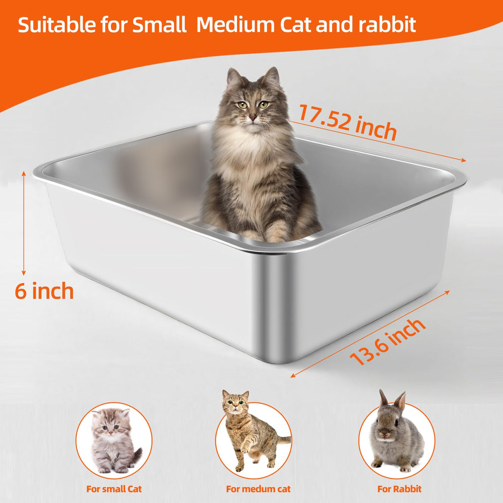 JKQADWD stainless steel litter box with residue illustrates non-porous surface odor-control potential