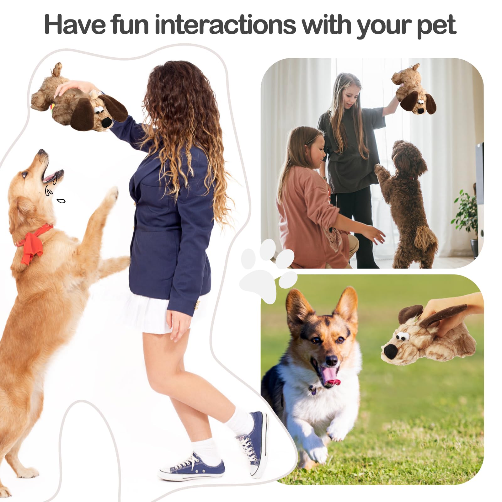 JKW Plush Dog Toy stuffed body provides cuddly comfort and durable entertainment during interactive sessions.