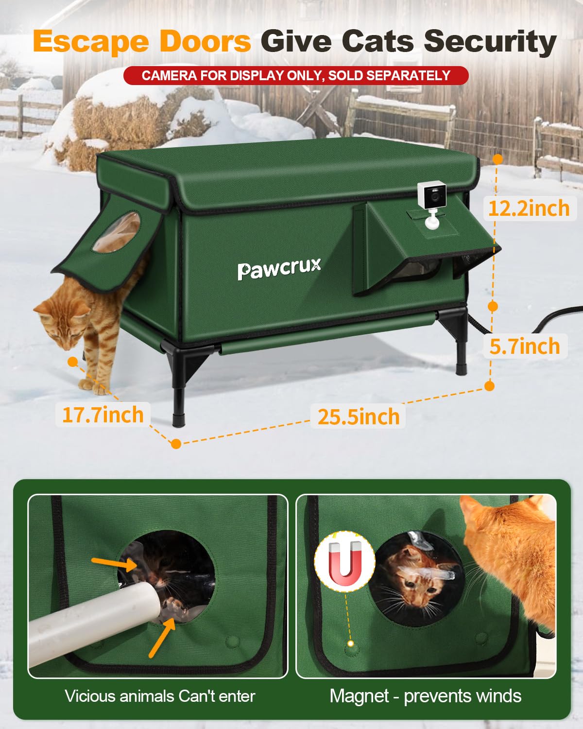 JLSAME Elevated off-ground cat house keeps paws dry and comfortable.