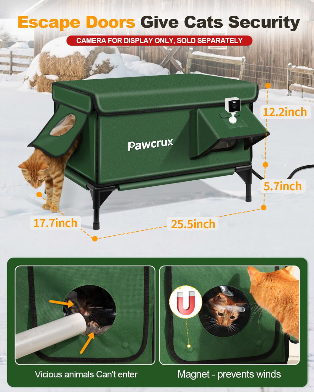 JLSAME Elevated off-ground cat house keeps paws dry and comfortable.