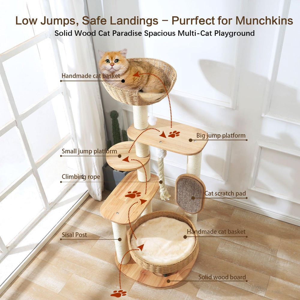 JLDUQKUM wooden cat tree with 3 inch sisal posts for scratching