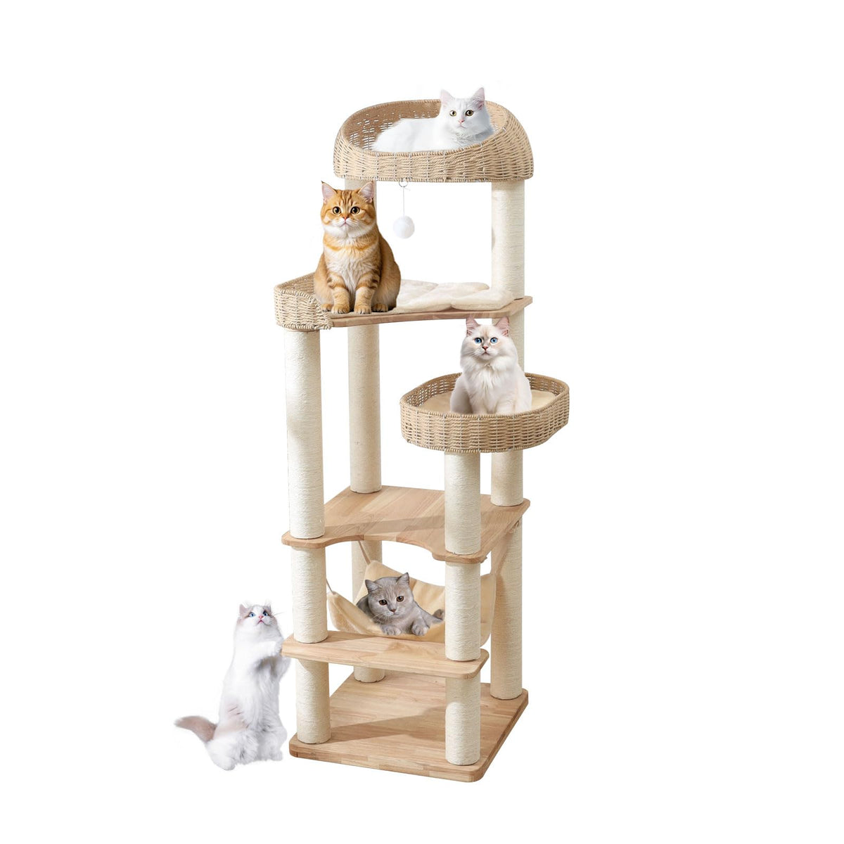 JLDUQKUM wooden cat tree 62inch tower proves sturdy for large cats and multi-cat homes
