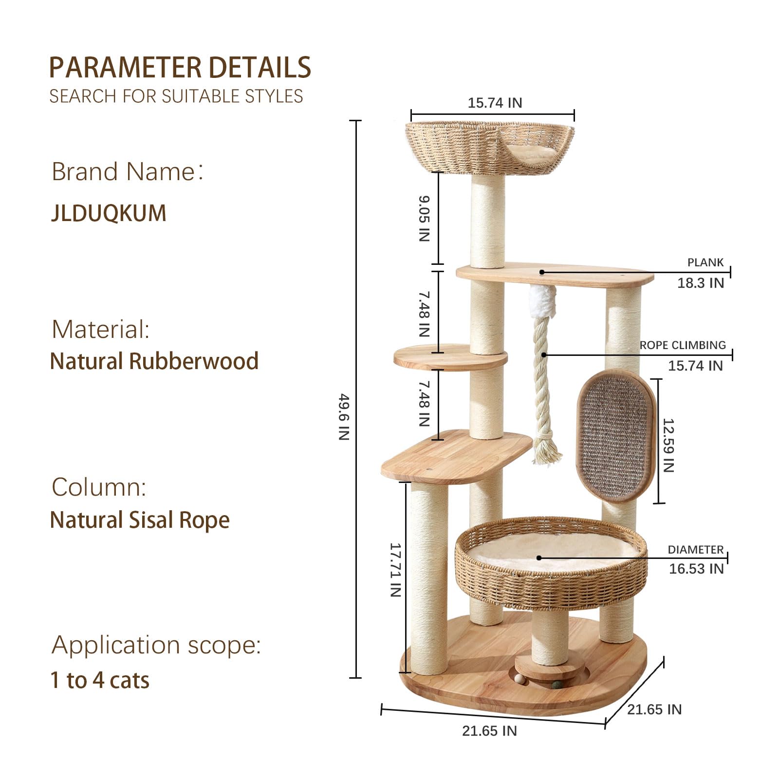 JLDUQKUM wooden cat tree multi-level climbing platforms for exploration
