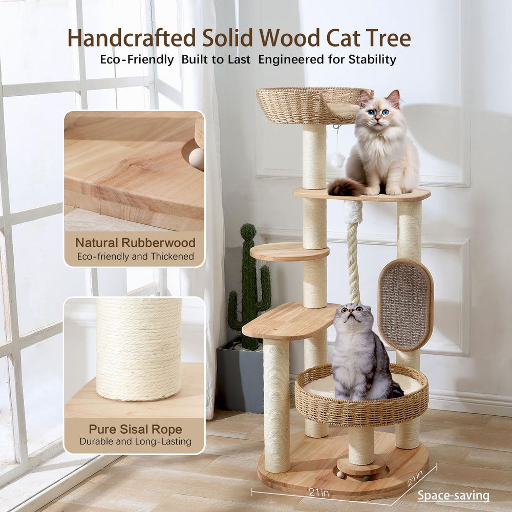 JLDUQKUM wooden cat tree sturdy base supports multiple large cats