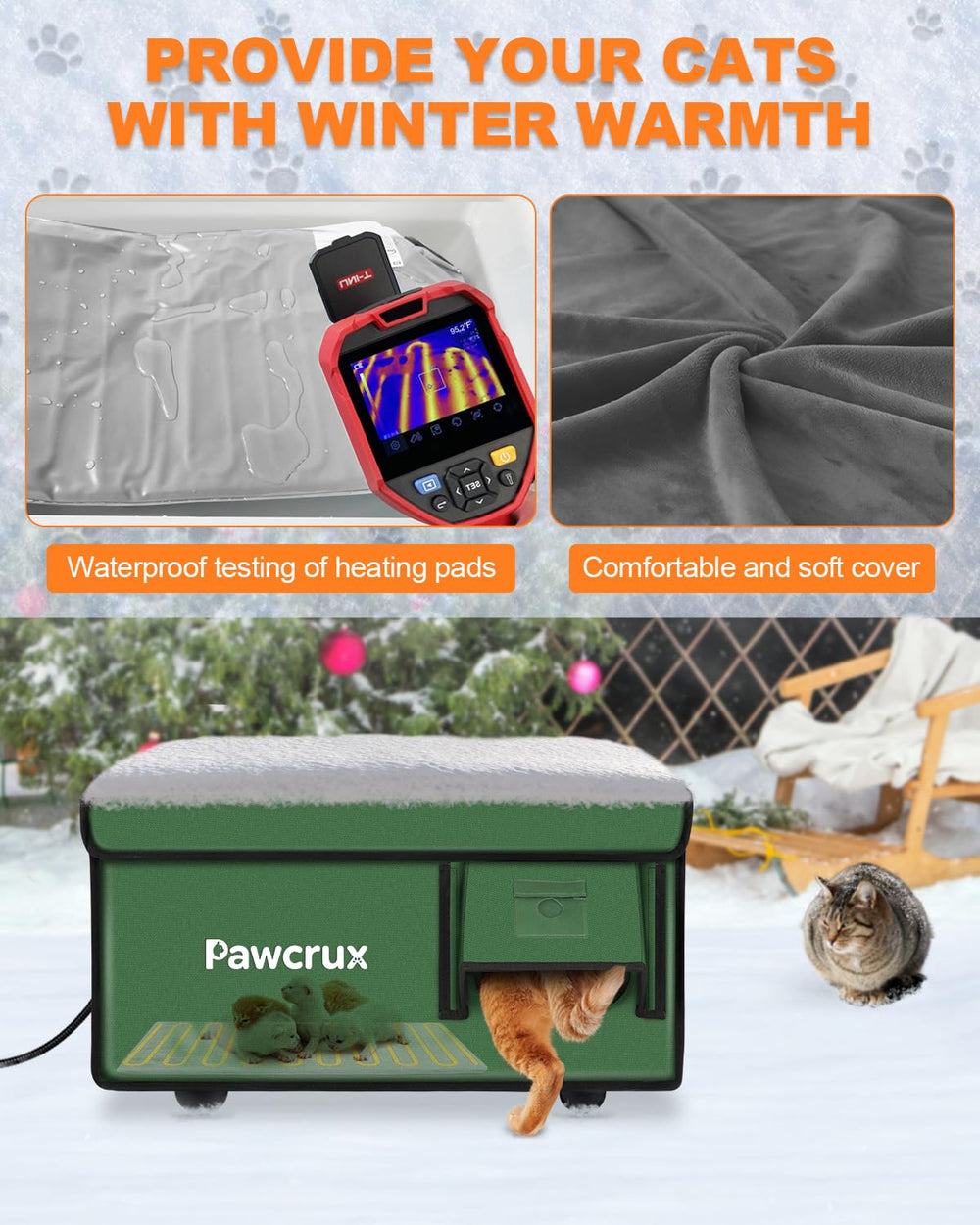 JLSAME heated cat bed interior highlights cozy warmth for outdoors.