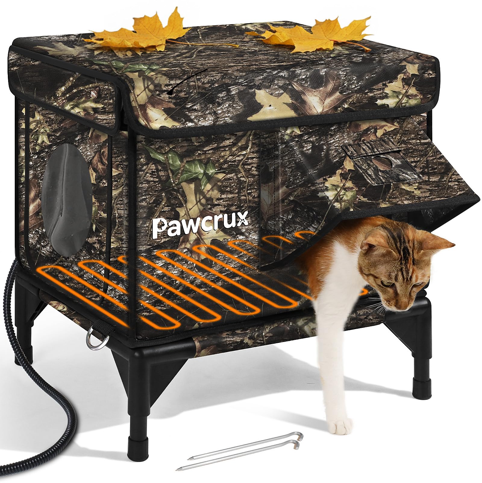 JLSAME weatherproof cat house leaf-color front view for all-weather shelter and warmth.