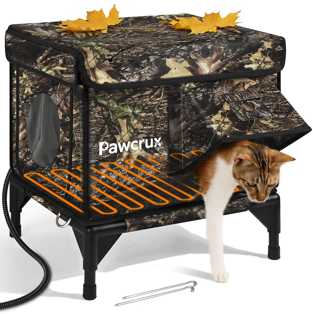 JLSAME weatherproof cat house leaf-color front view for all-weather shelter and warmth.