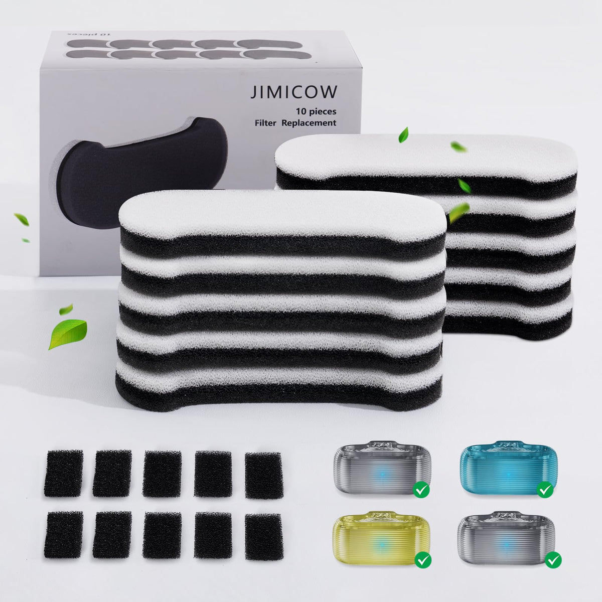JMICOW 10-pack filters for dog fountain ready for replacement and cleaner water.