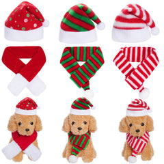 Jmkcoz pet Christmas hat red white green on plush fabric for festive photos.
