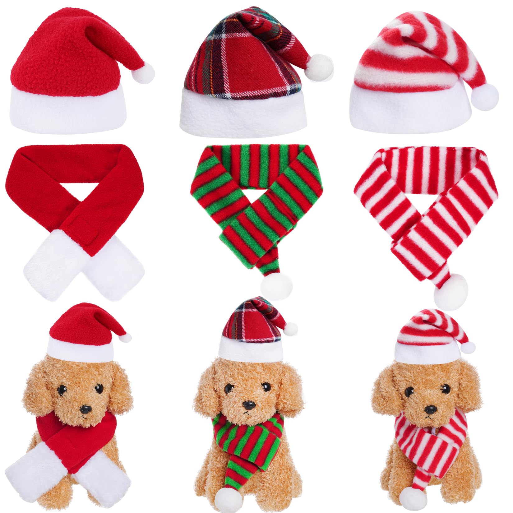 Jmkcoz pet Santa hat red white plush for festive dress-up.