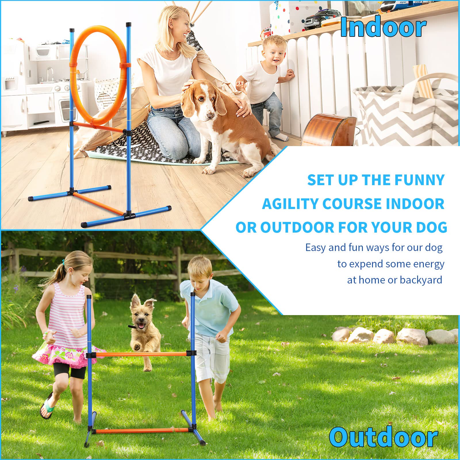 JMMPOO agility hurdle adjustable height supports dogs of all sizes during practice