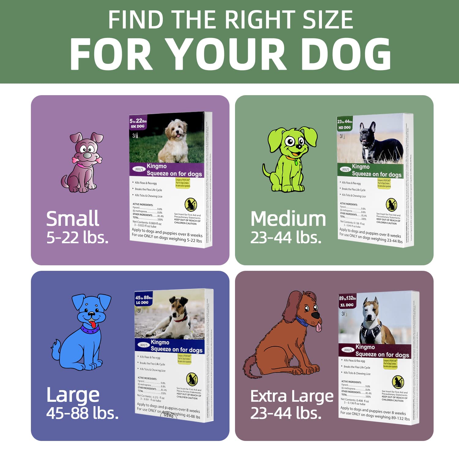 Jmxu's flea and tick drops available in sizes S to XL