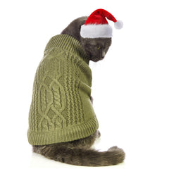 Jnancun stretchy cat sweater in olive green on cat for cozy warmth during outings