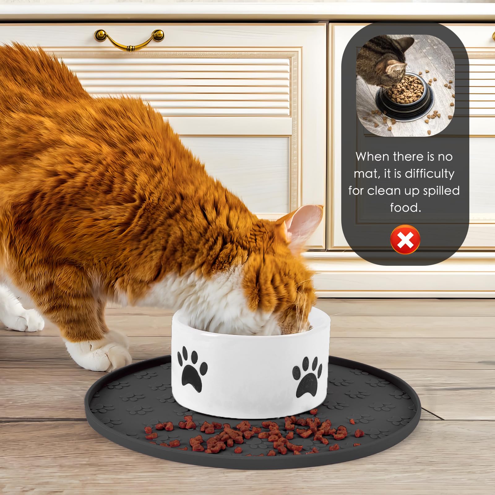Joyinjojo pet food mat cleans quickly and is dishwasher safe.