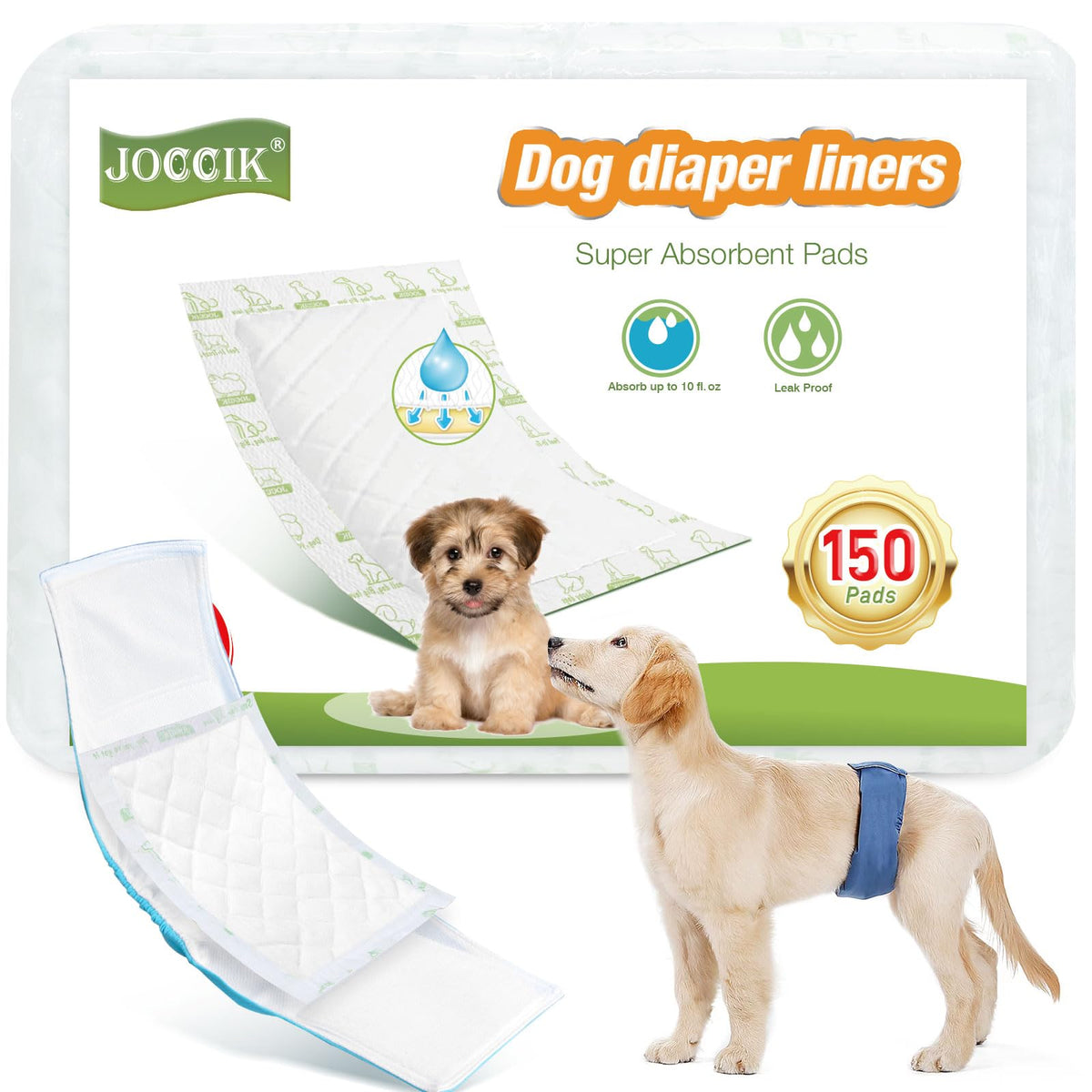 JOCCIK dog diaper liners long pack provides reliable all-day protection for pets
