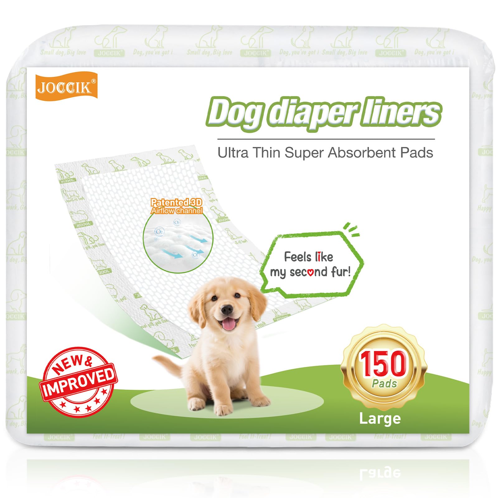 JOCCIK dog diaper liners pack of 150 for all-day protection during outings.