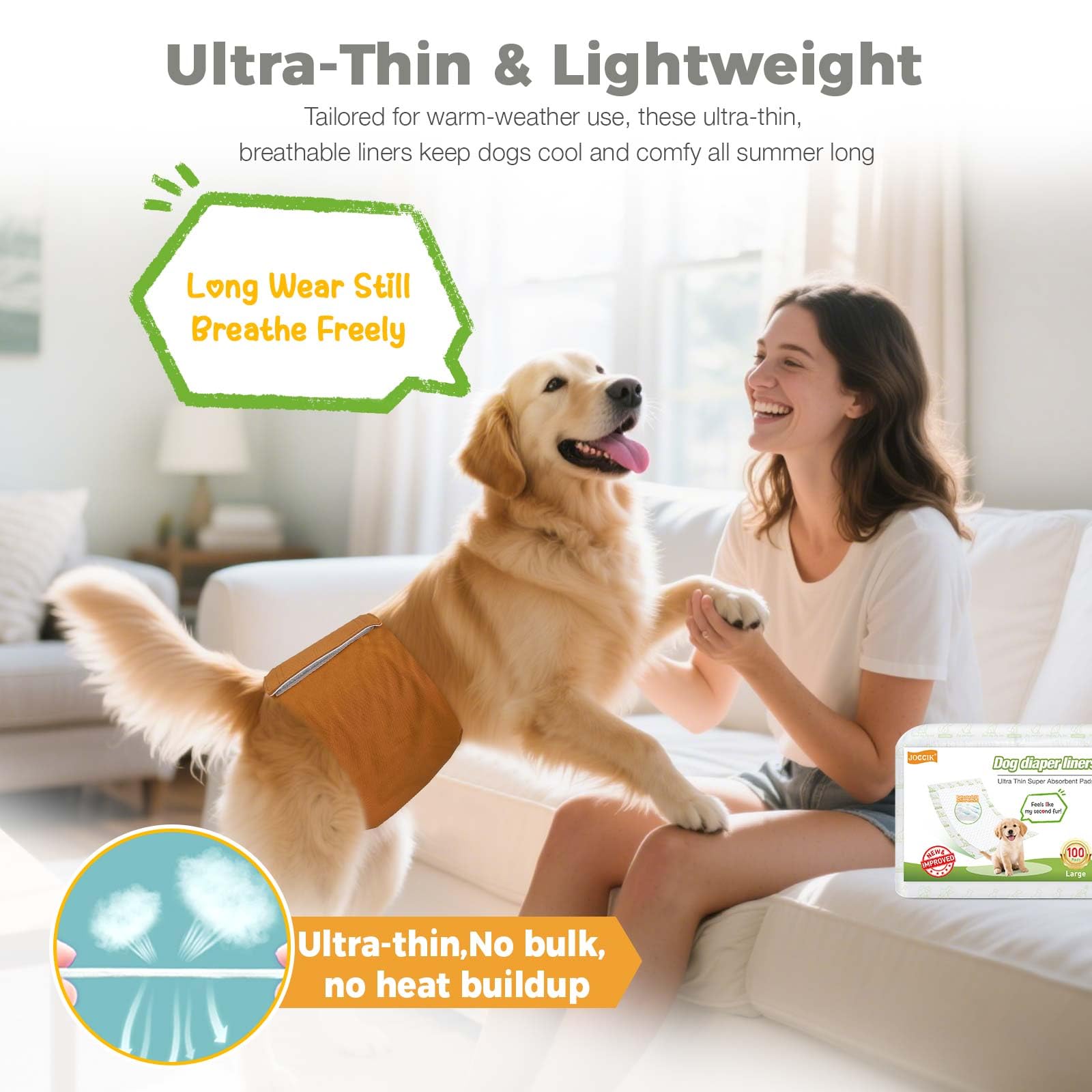 JOCCIK dog diaper liners upgraded adhesive provides secure placement and clean removal.
