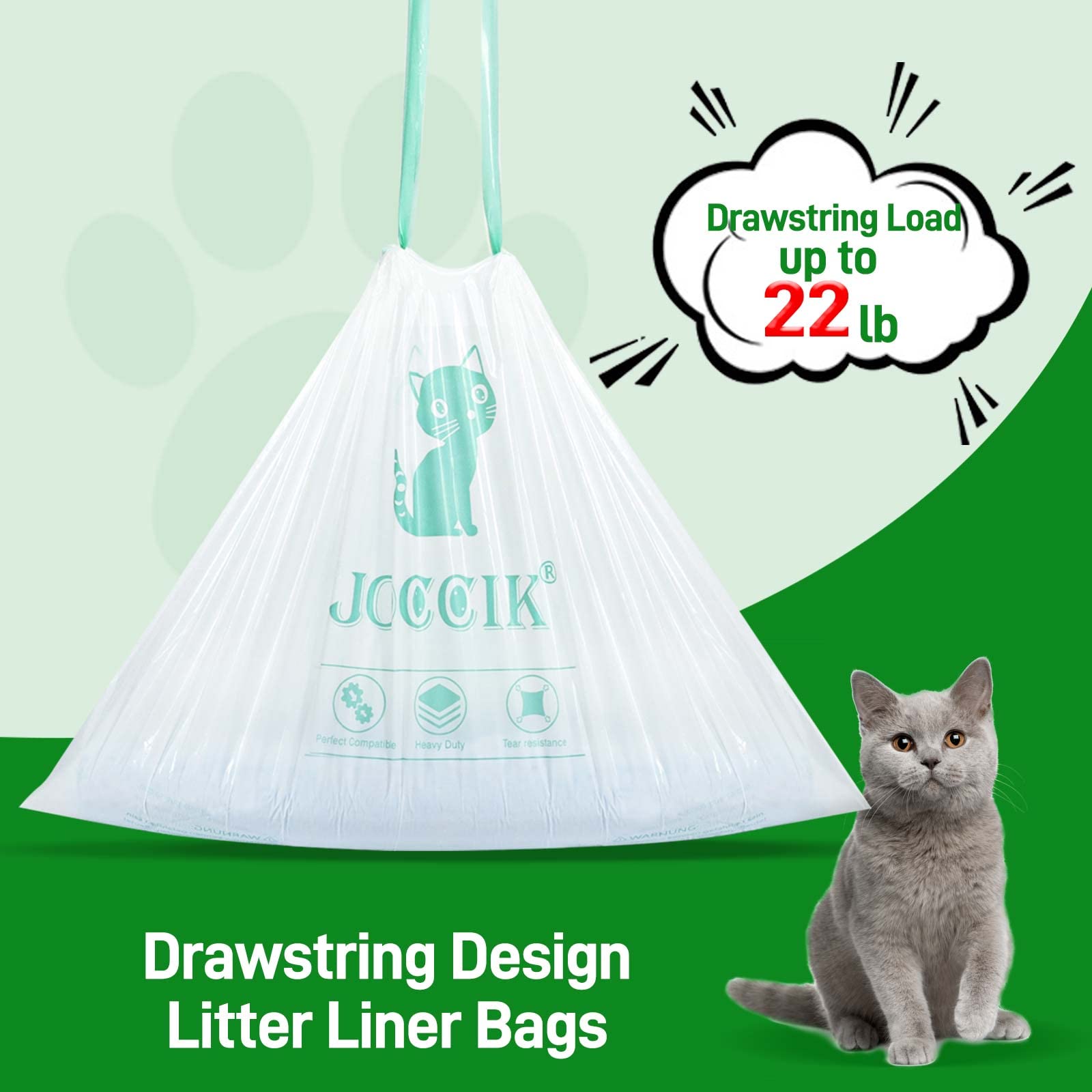 JOCCIK heavy-duty LDPE liner with strong seal helps contain odors and leaks.