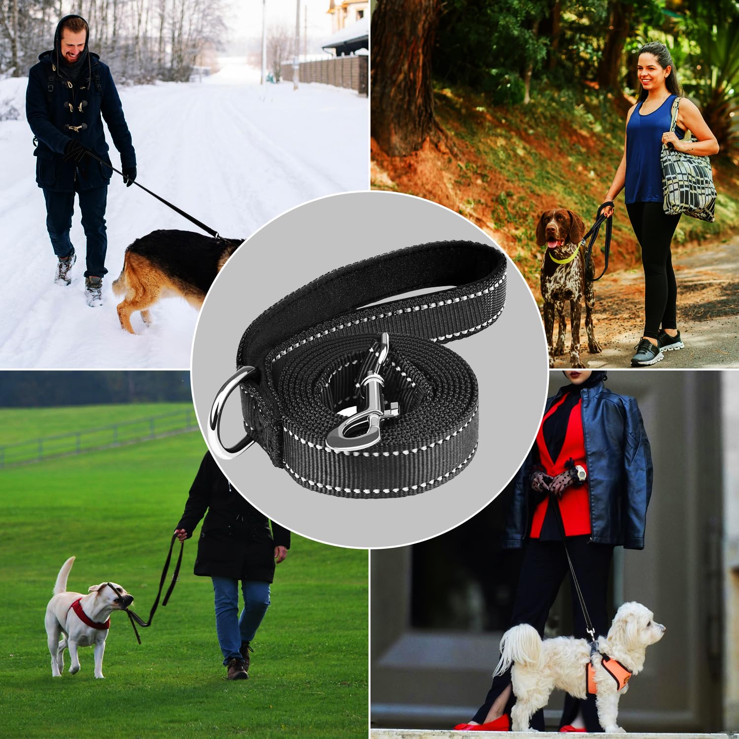 JOCYRN dog leash 6ft in use during a walk showing safety features