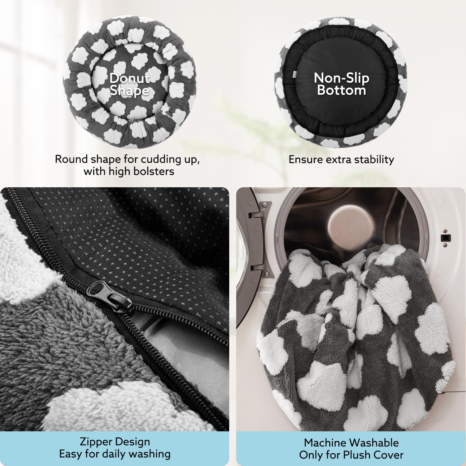 JOEJOY donut bed plush fabric detail conveys cloud like softness for lounging