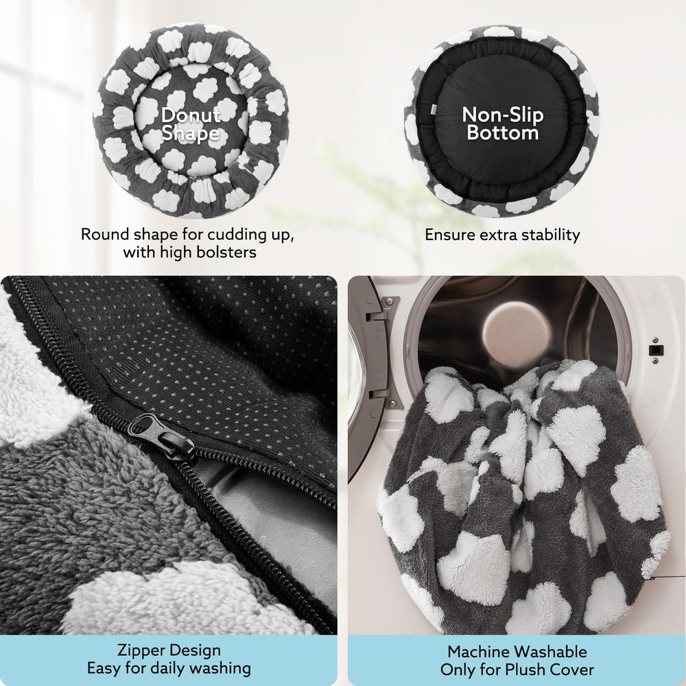 JOEJOY donut bed plush fabric detail conveys cloud like softness for lounging