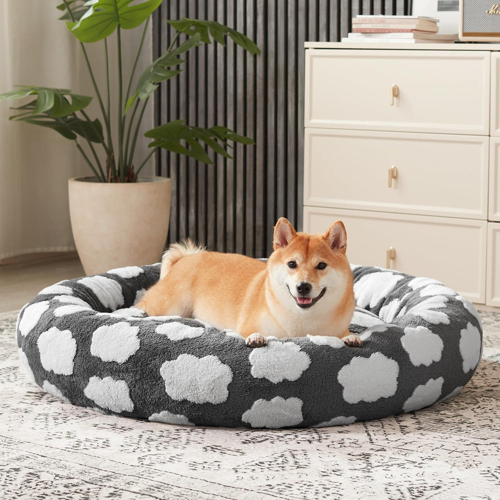 JOEJOY donut bed size range XS to XL with dimensions and weight guidance