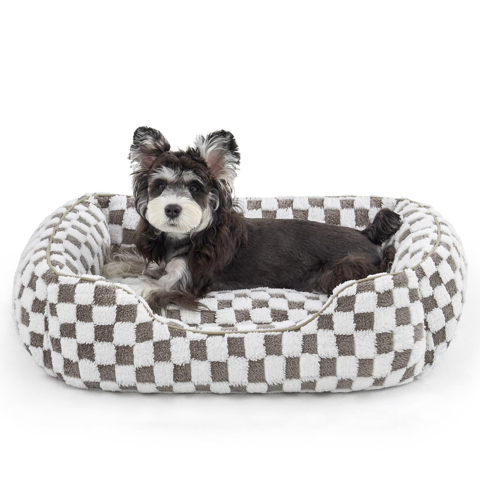 JOEJOY dog bed front view in cozy jacquard plush for small pets