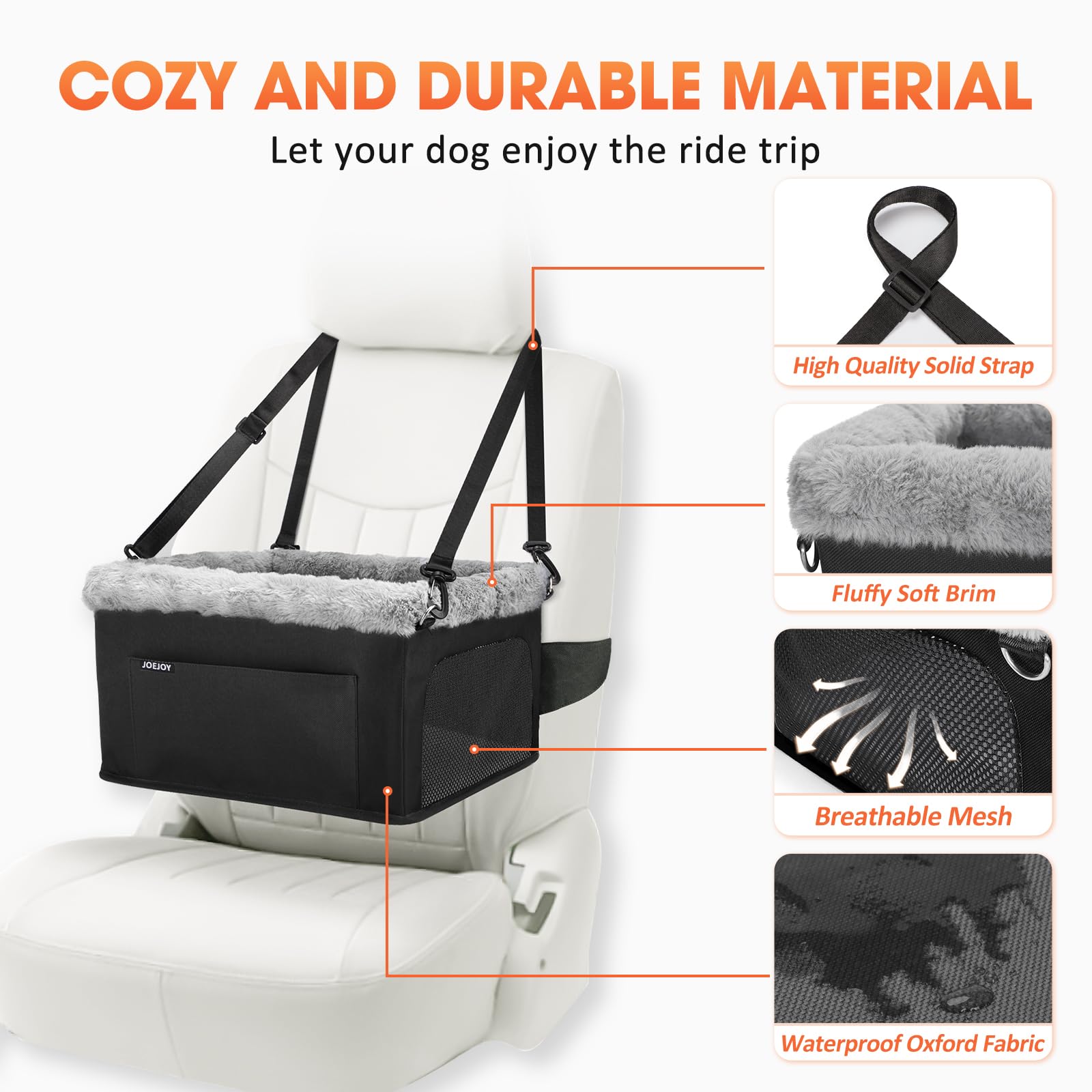 JoeJoy Deluxe Dog Booster Seat cushion closeup with soft padding and breathable mesh