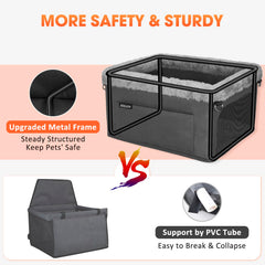 JoeJoy Deluxe Dog Booster Seat side view highlighting sturdy metal frame and secure fit