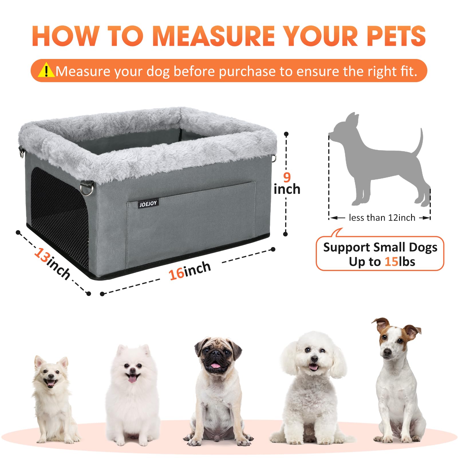 JOEJOY Deluxe dog booster seat fits small dogs up to 20 lbs for travel.